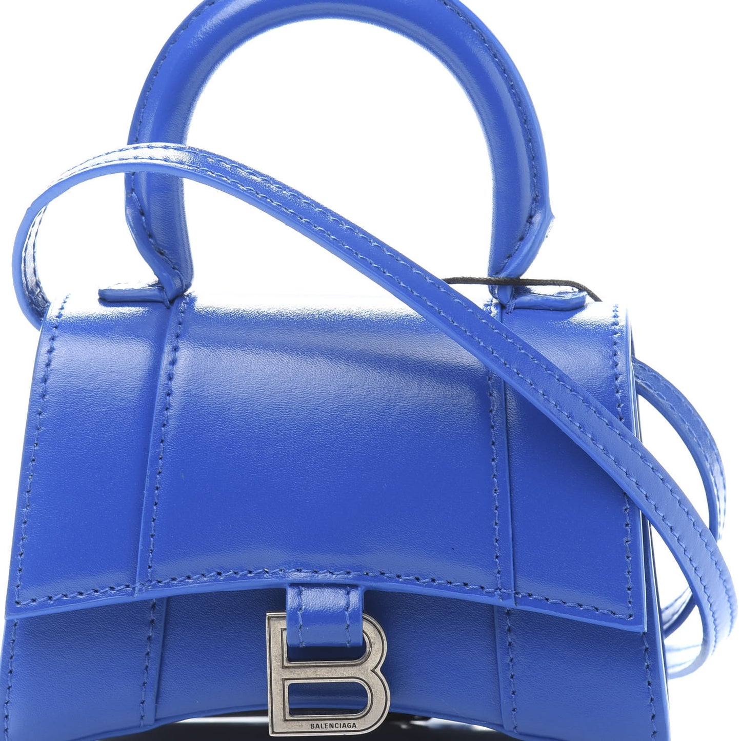 Shiny Box Calfskin Hourglass Top Handle Bag Mini Bleu