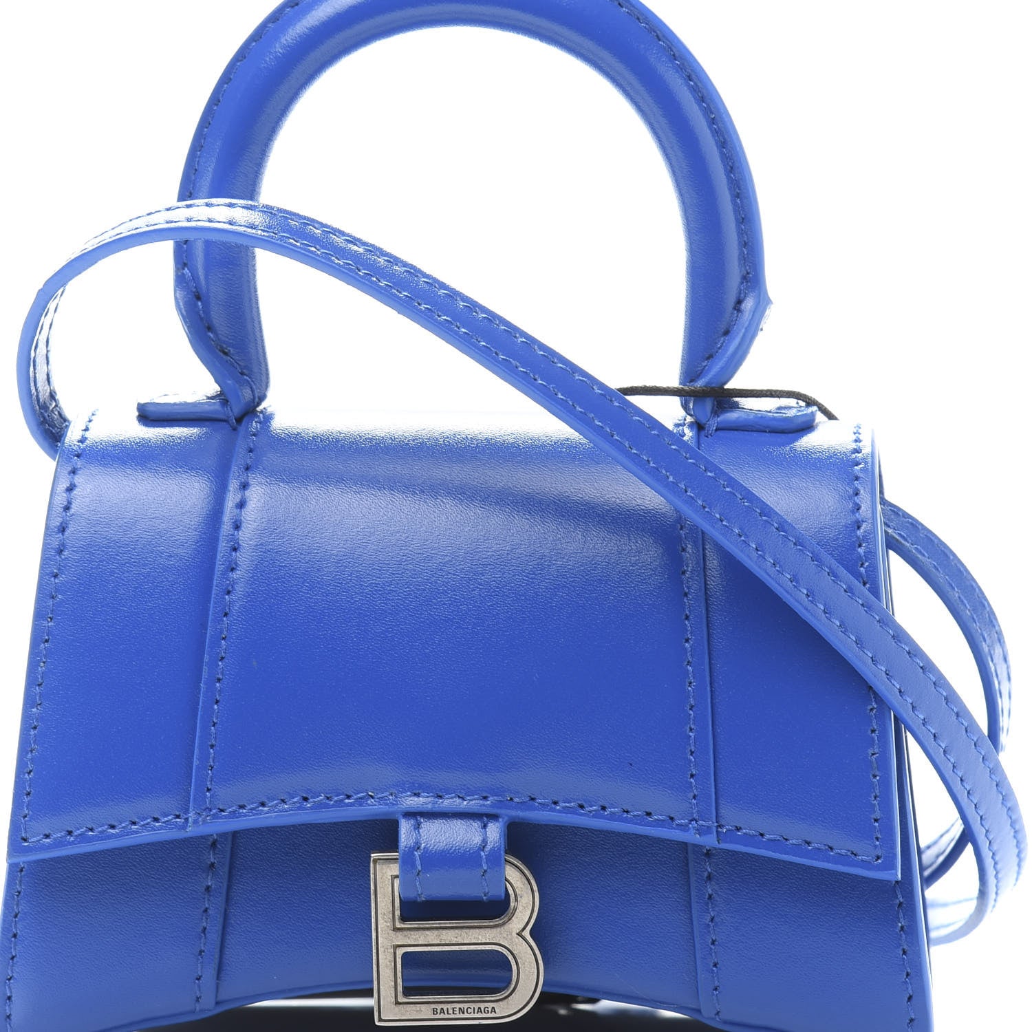 Balenciaga Shiny Box Calfskin Hourglass Top Handle Bag Mini Bleu 9 of 10