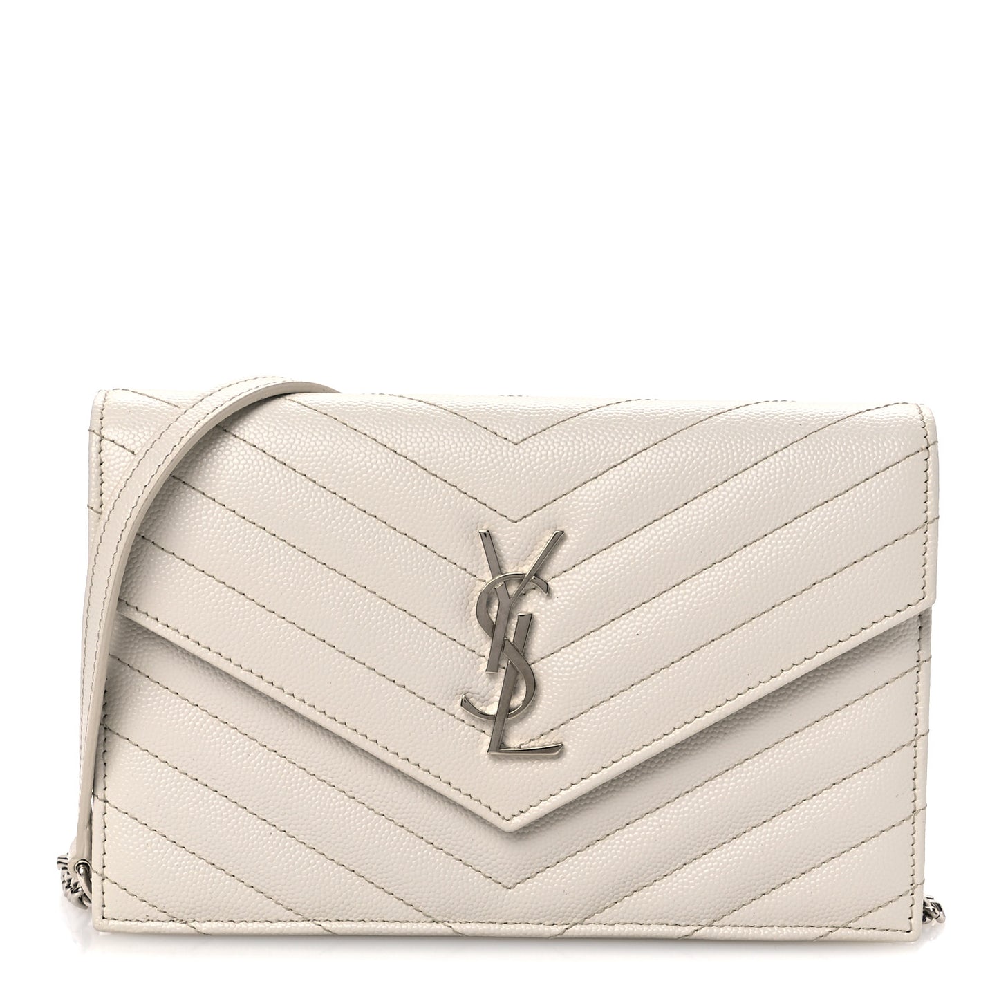Grain De Poudre Matelasse Chevron Monogram Envelope Chain Wallet Optical White