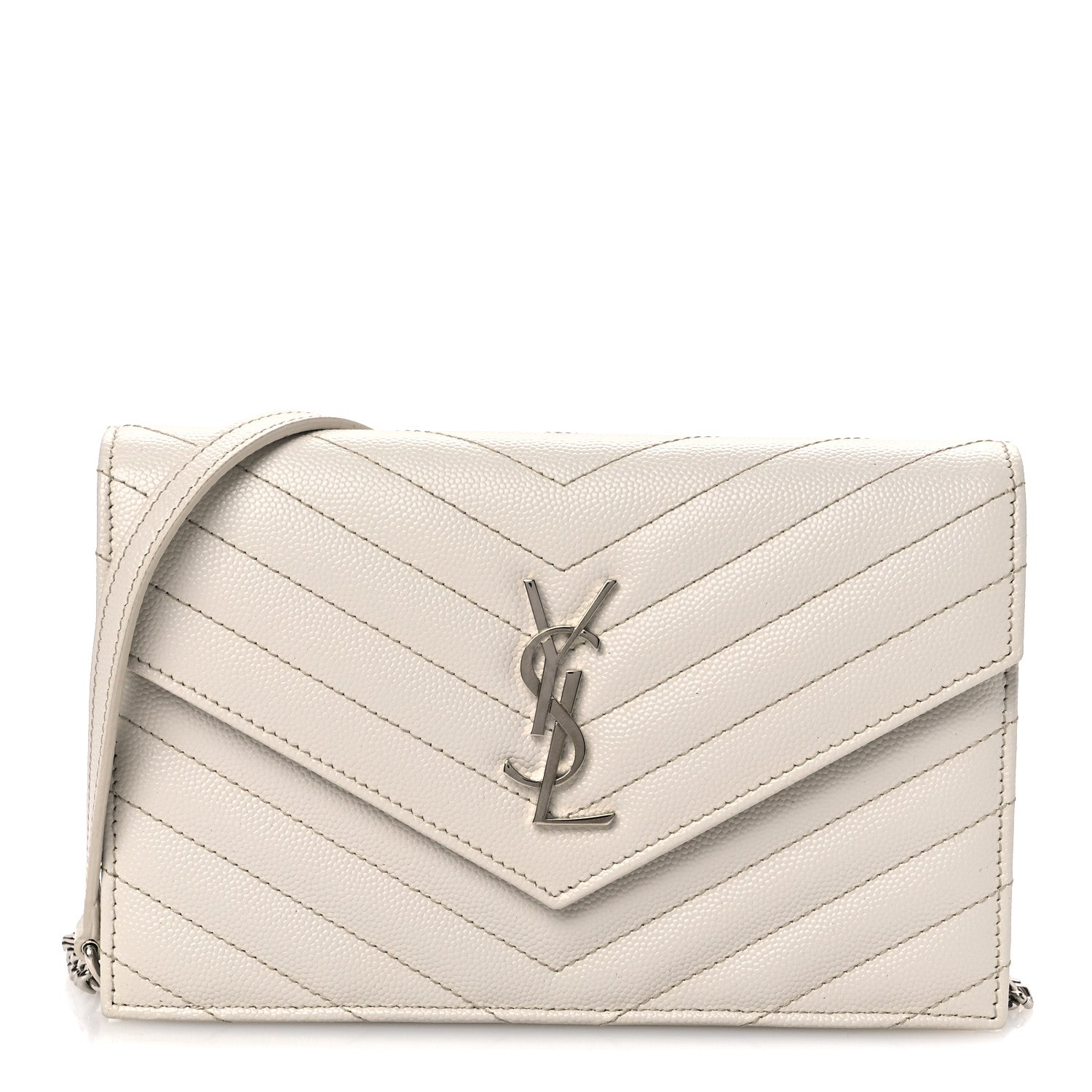 Saint Laurent Grain De Poudre Matelasse Chevron Monogram Envelope Chain Wallet Optical White 1 of 11