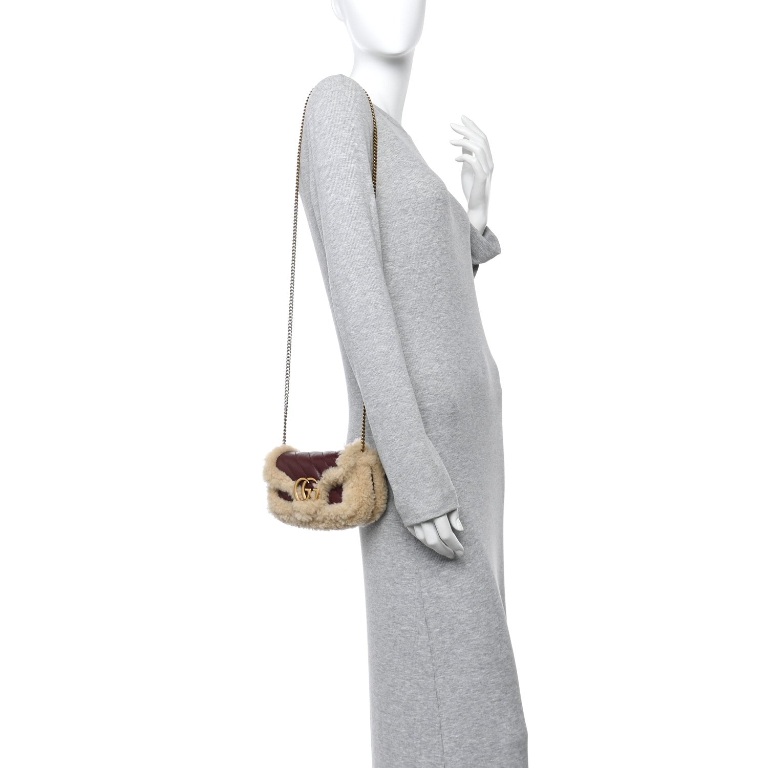 Gucci Azalea Calfskin Wool Matelasse Diagonal Super Mini GG Marmont Shoulder Bag Sand Desert 2 of 10