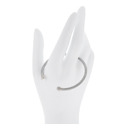 David Yurman Sterling Silver Diamond Cultured Pearl 4mm Cable Classics Bracelet 2 of 5