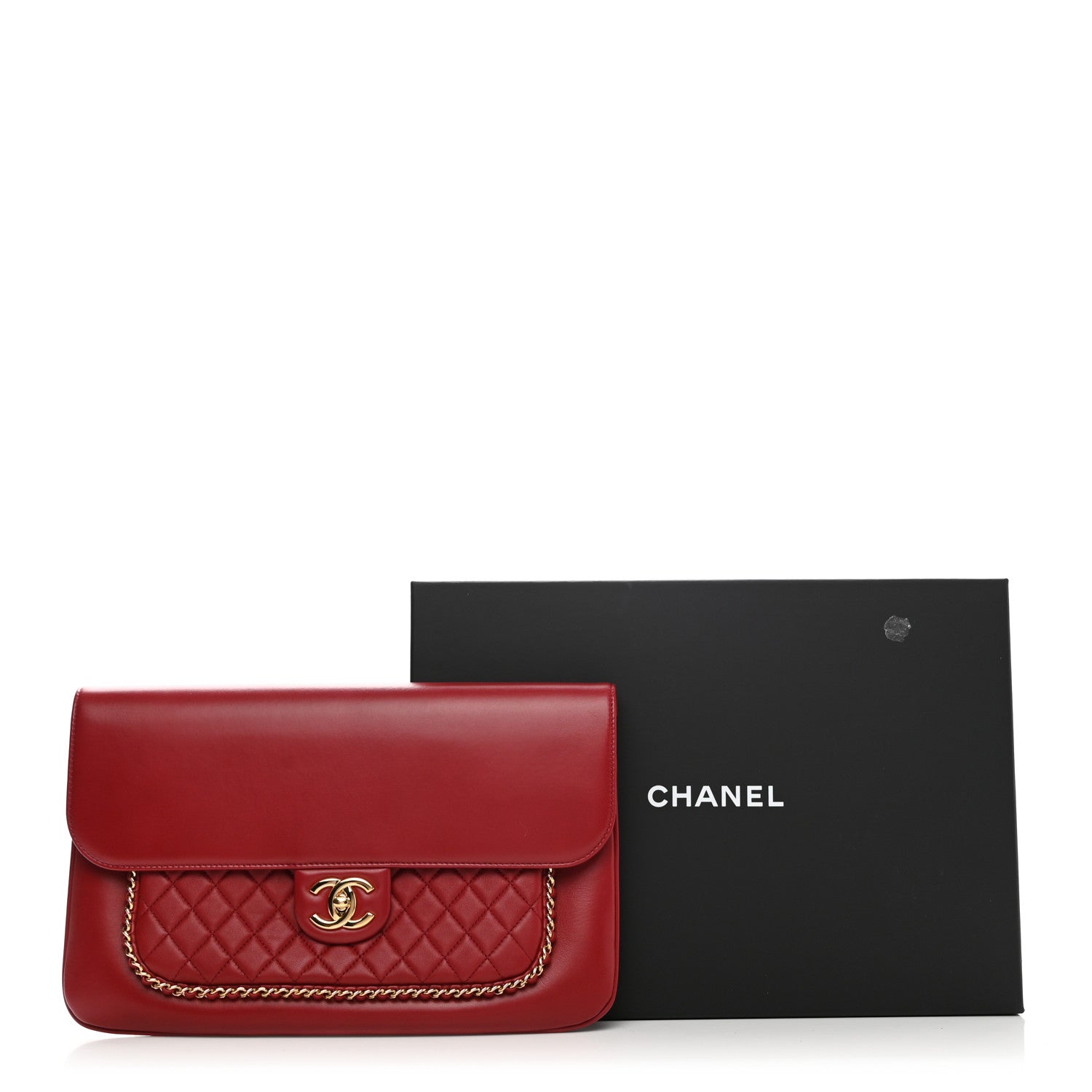 Chanel Lambskin Quilted CC Unchained Clutch Red 8 of 8