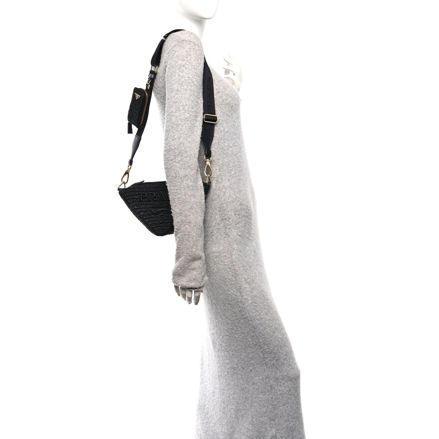 Yarn Raffia Effect Crochet Triangle Shoulder Bag Black