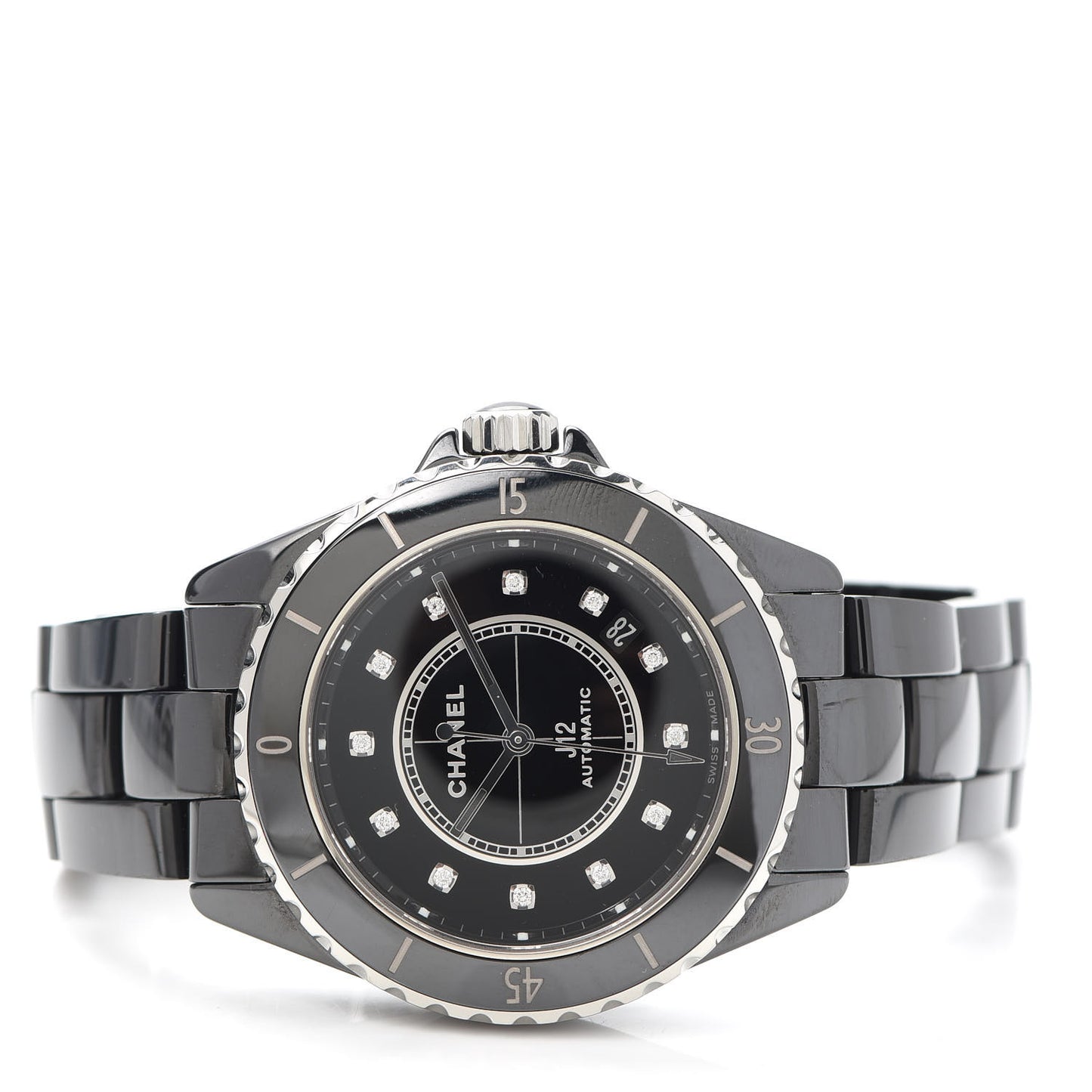 Stainless Steel Ceramic Diamond 38mm J12 Automatic Watch Black