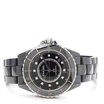 Chanel Stainless Steel Ceramic Diamond 38mm J12 Automatic Watch Black 2 of 6