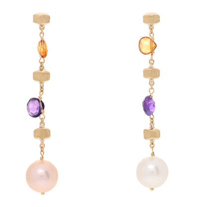 Marco Bicego 18K Yellow Gold Amethyst Citrine Cultured Pearl Paradise Drop Earrings 1 of 4