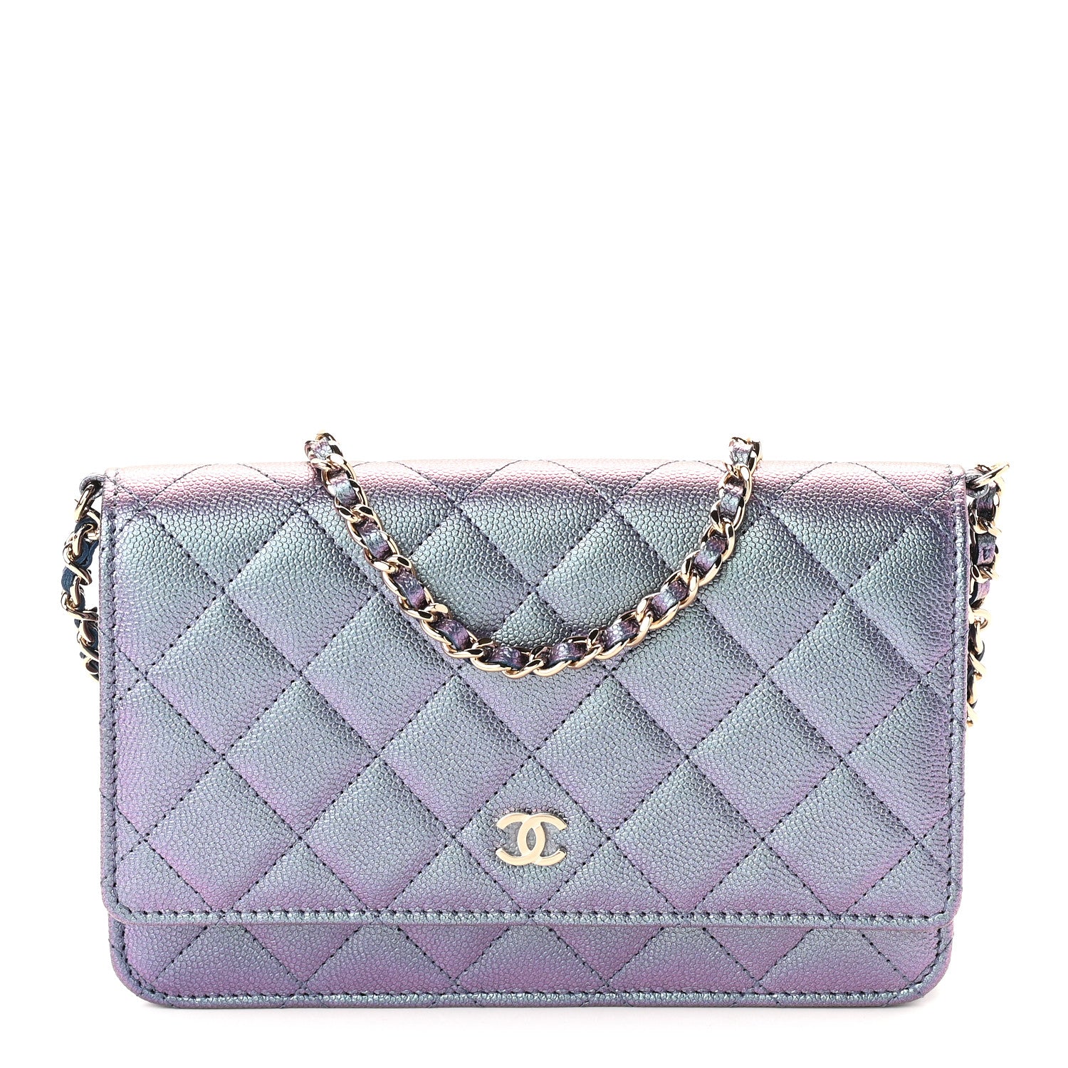 Chanel Iridescent Caviar Quilted Wallet On Chain WOC Dark Blue 1 of 9