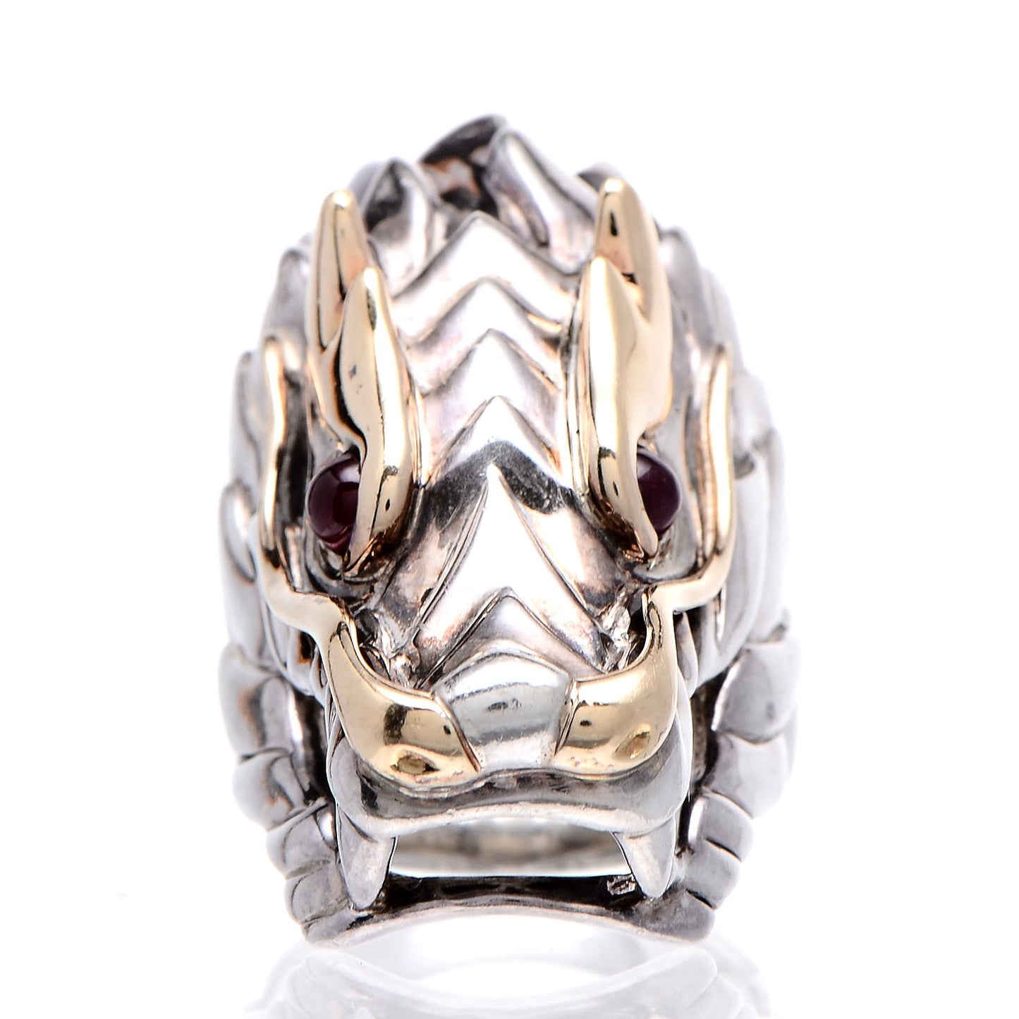Sterling Silver 18K Yellow Gold Ruby Naga Dragon Head Ring 52 6