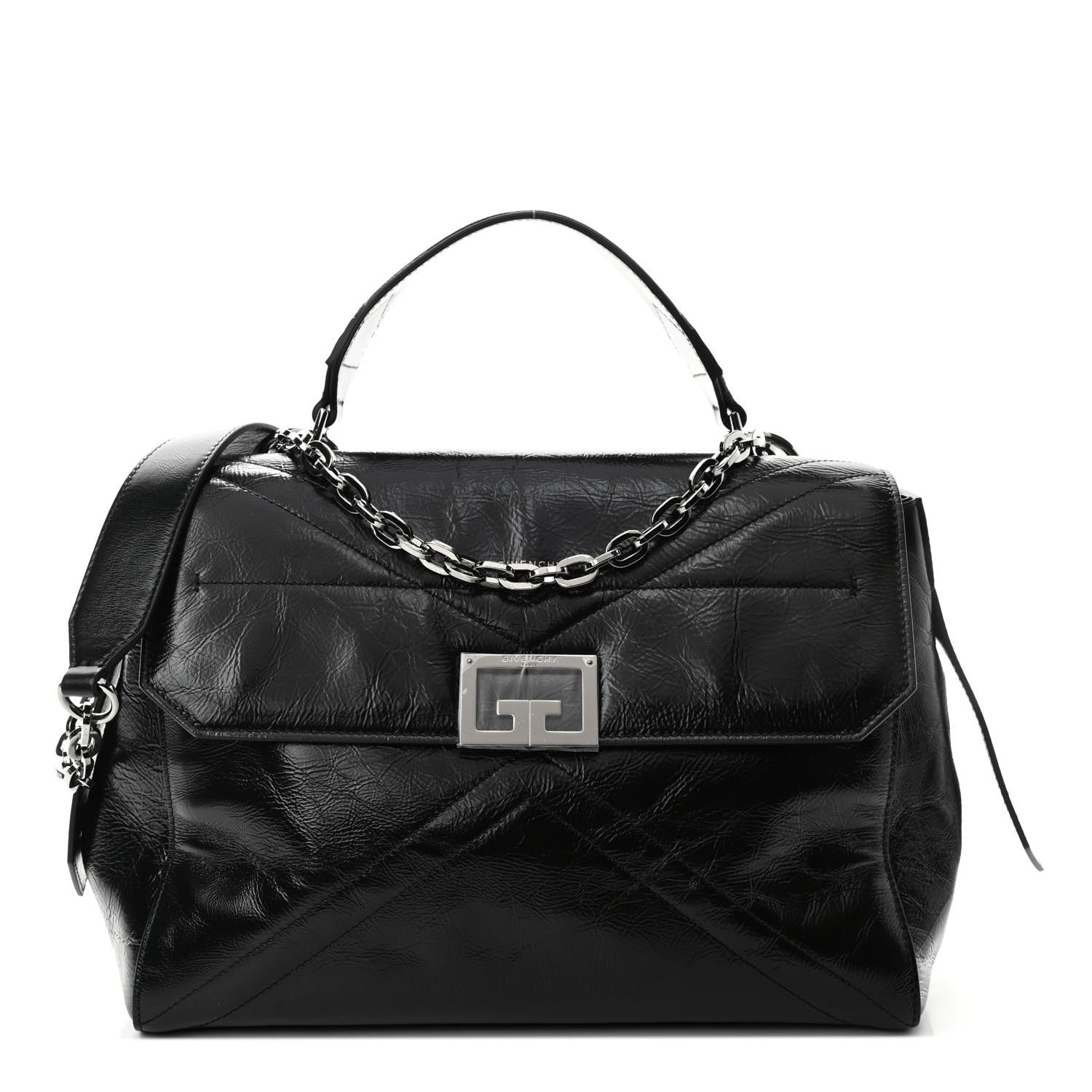 Givenchy Creased Patent Calfskin Medium ID Flap Black 1 of 4