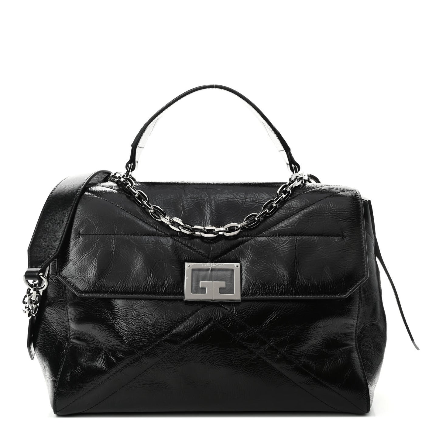 Creased Patent Calfskin Medium ID Flap Black