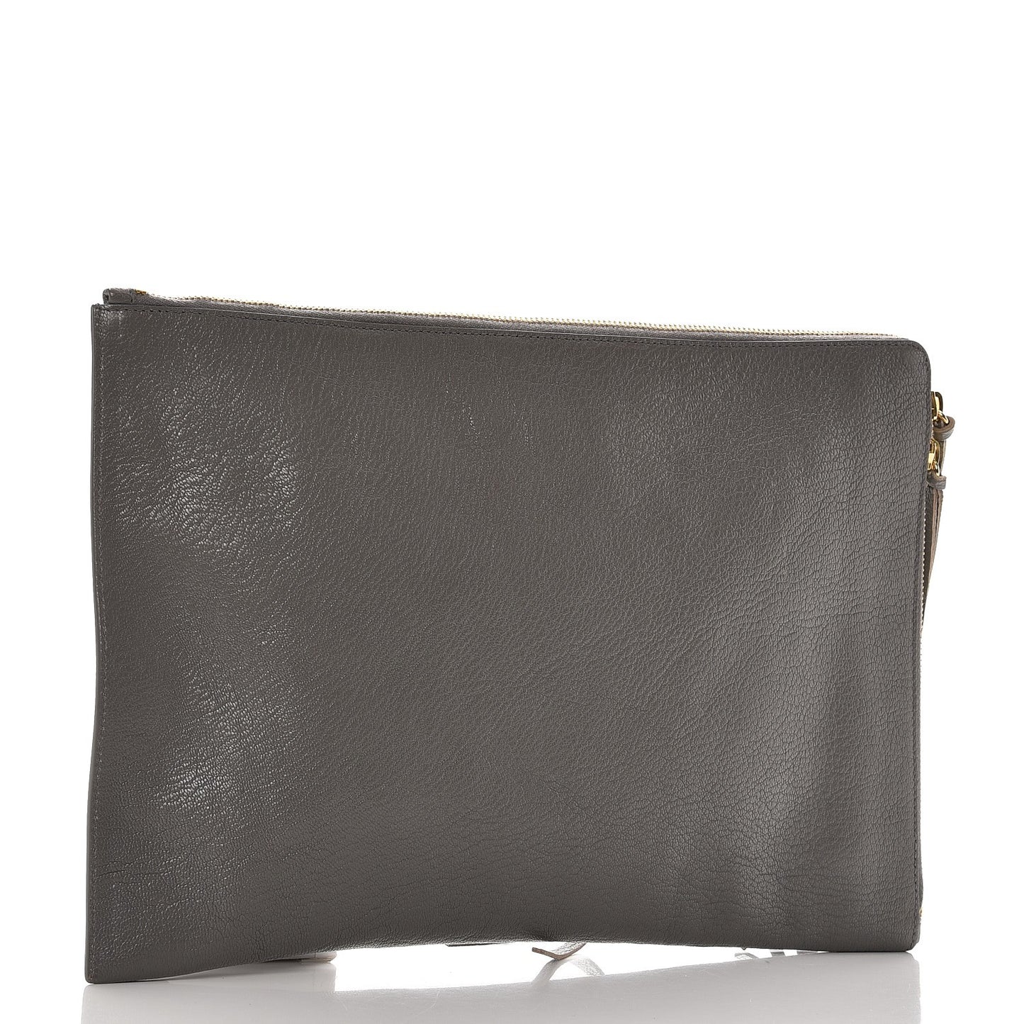 Chevre Gold Metallic Edge Hardware Pouch Gris Acier