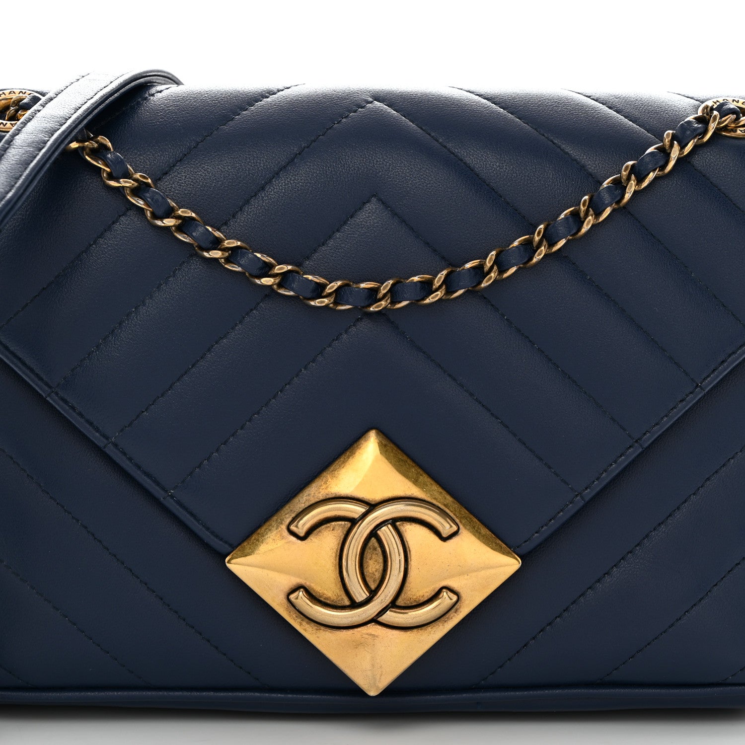 Chanel Lambskin Chevron Quilted Small Pyramid CC Flap Navy 8 of 10