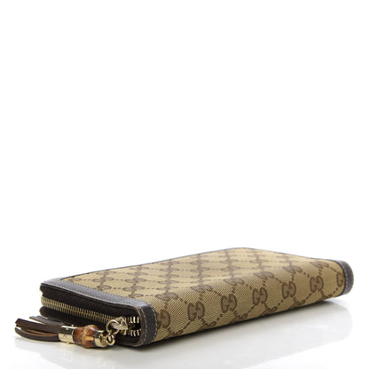 Gucci Monogram Calfskin Bamboo Tassel Zip Around Wallet Beige Ebony Chocolate 4 of 7