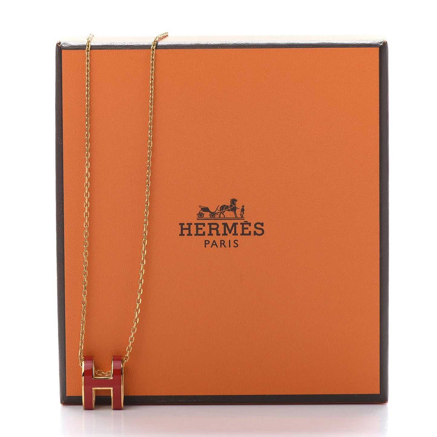 Lacquered Gold Pop H Pendant Necklace Rouge Corail