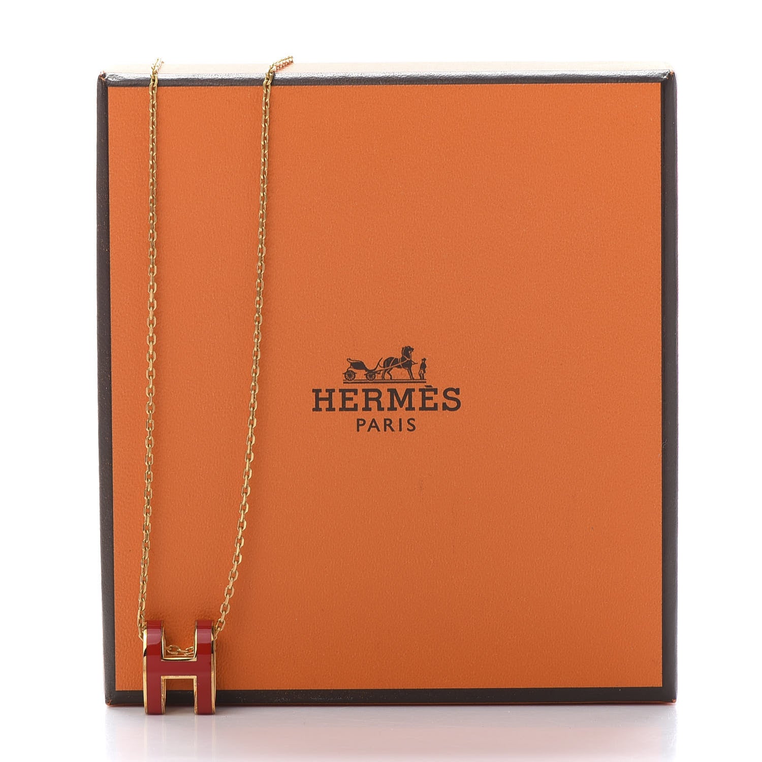Hermes Lacquered Gold Pop H Pendant Necklace Rouge Corail 7 of 7