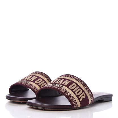 Christian Dior Canvas Embroidered Dway Flat Slide Sandals 37 Deep Amaranth 3 of 11