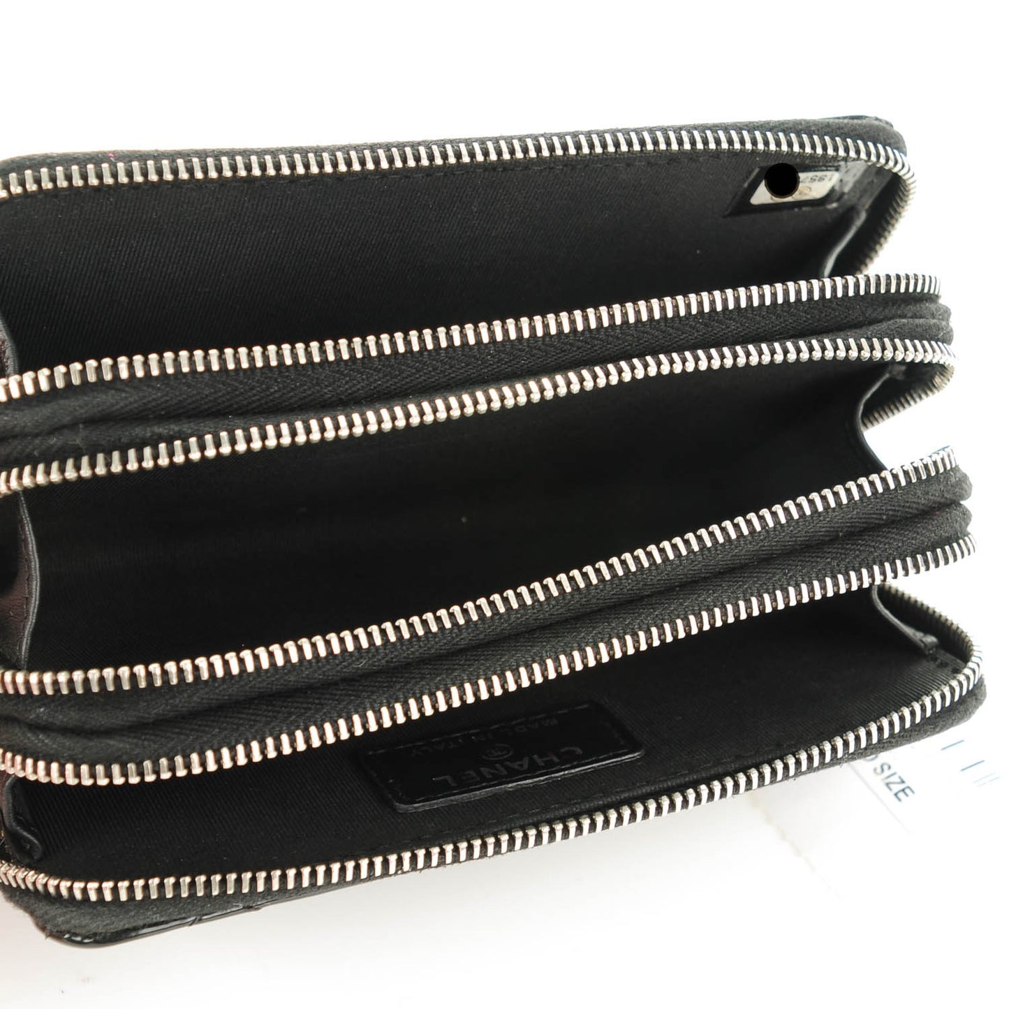 Patent Quilted Small Triple Zipper Wallet Black