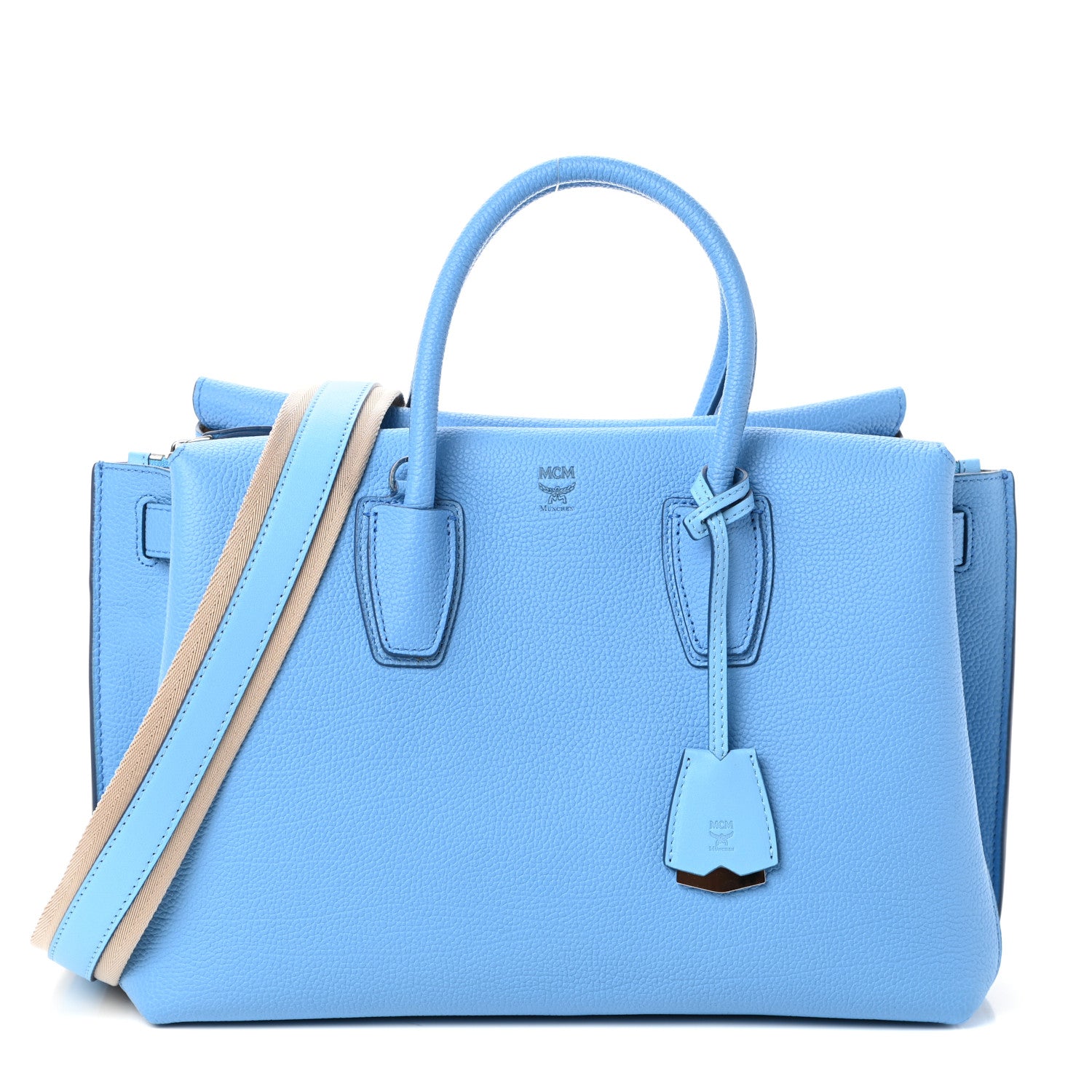 MCM Grained Calfskin Medium Milla Tote Tile Blue 1 of 9