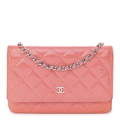 Chanel Patent Quilted Wallet On Chain WOC Coral 1 of 18
