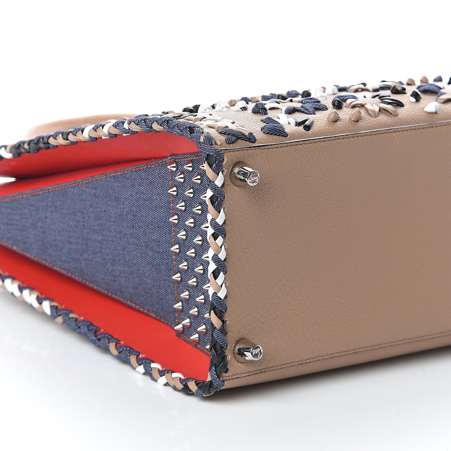Calfskin Mexinodo Beaded Studded Triple Gusset Large Paloma Beige Blue