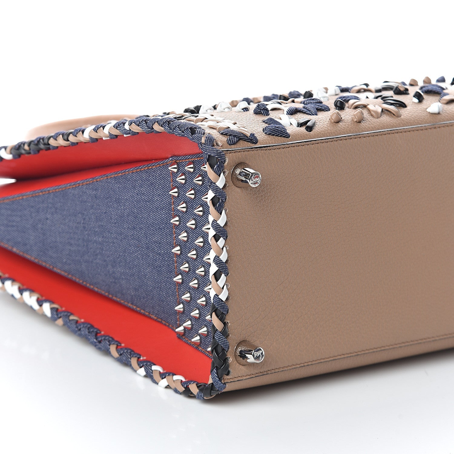 Christian Louboutin Calfskin Mexinodo Beaded Studded Triple Gusset Large Paloma Beige Blue 7 of 8