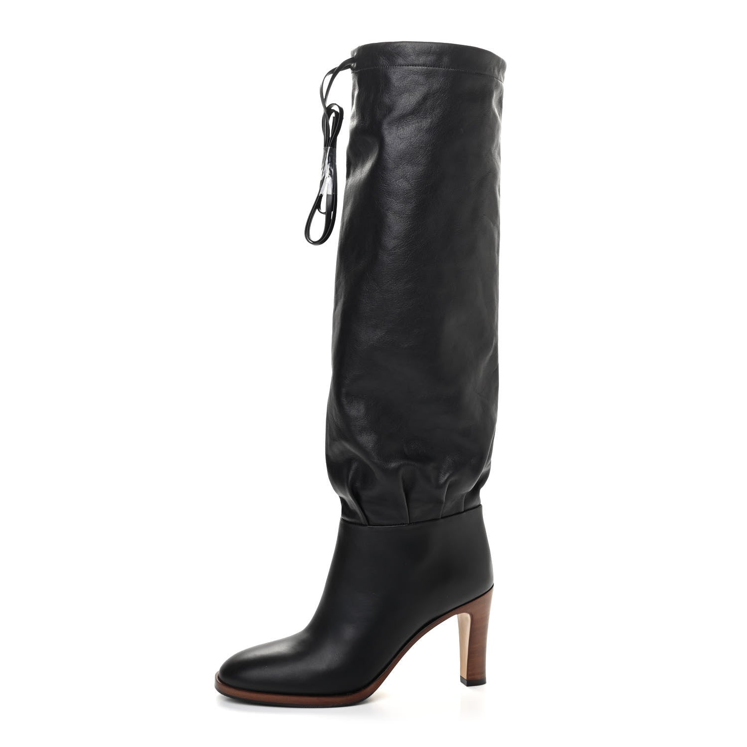 Gucci Deauville Calfskin Cinched Knee High Boots 36.5 Black 1 of 7