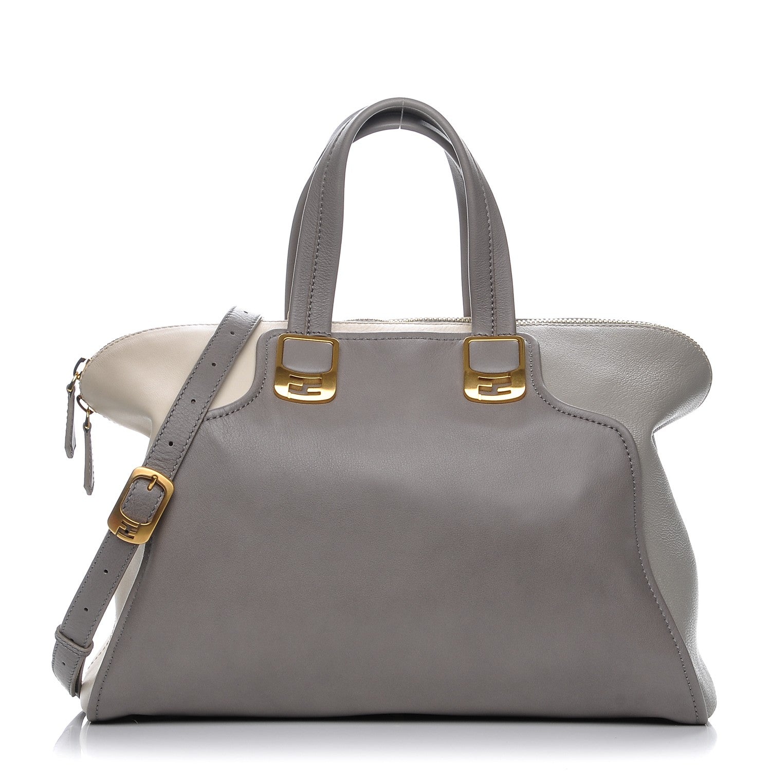 Fendi Vitello Capra Alabama Colorblock Large Chameleon Tote Asfalto Latte Grigio Chiaro 1 of 7
