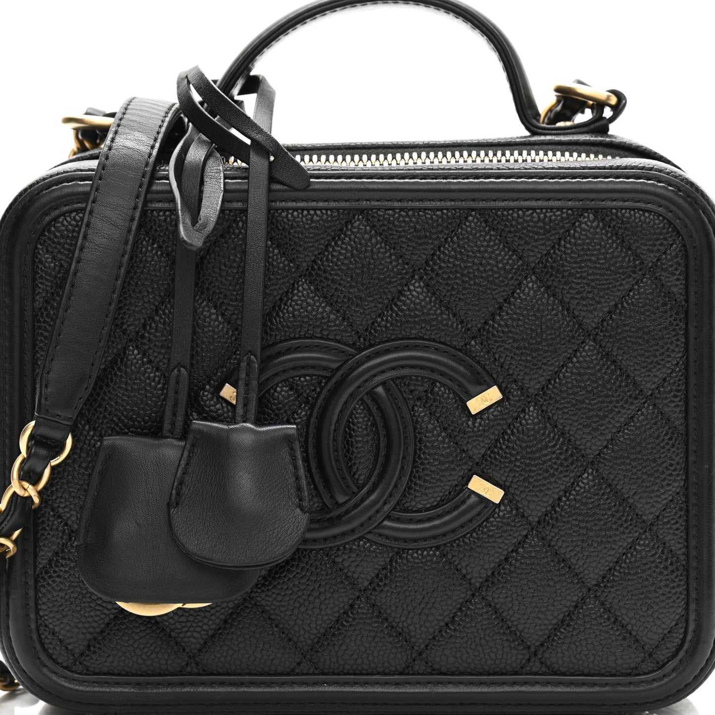 Caviar Quilted Medium CC Filigree Vanity Case Black
