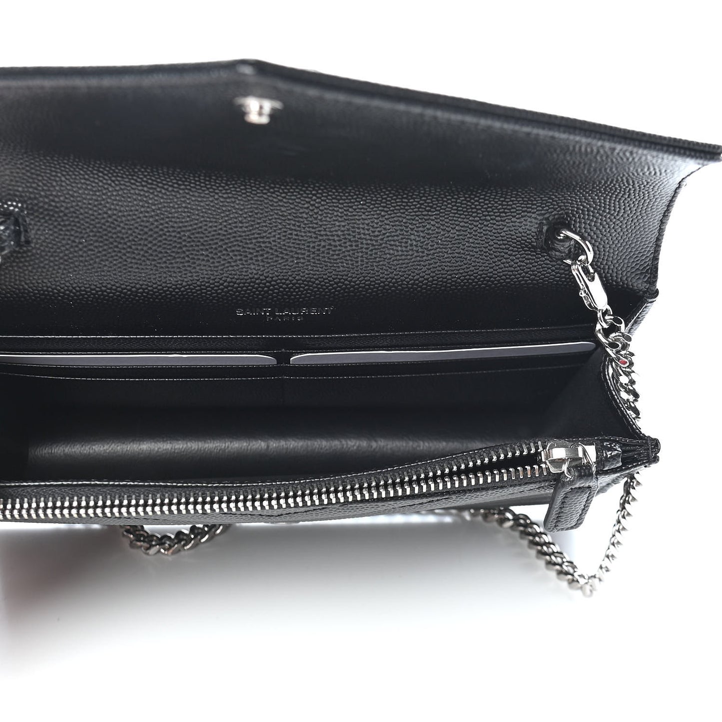 Grain De Poudre Matelasse Chevron Monogram Envelope Chain Wallet Black