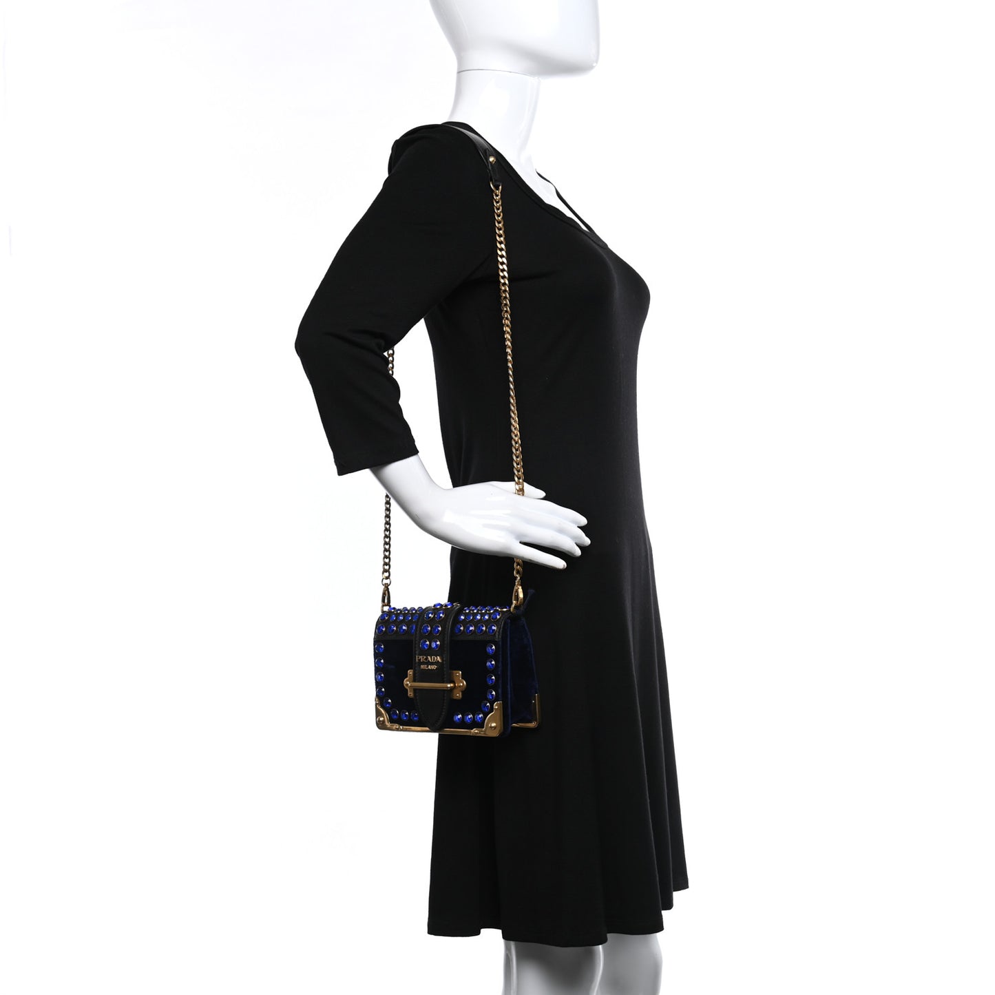 Velvet City Calf Saffiano Crystal Cahier Shoulder Bag Zaffiro Black