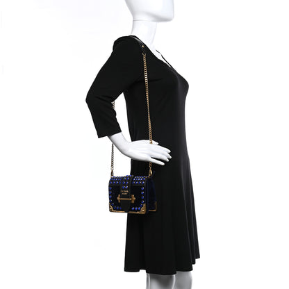 Prada Velvet City Calf Saffiano Crystal Cahier Shoulder Bag Zaffiro Black 2 of 8