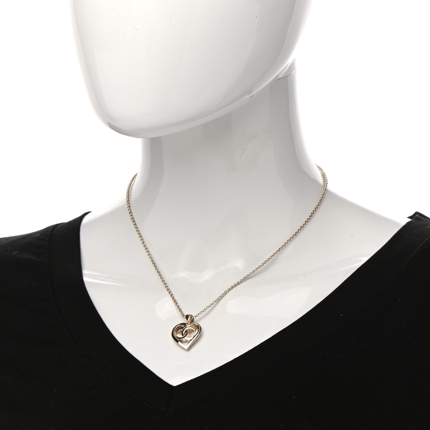Chanel CC Heart Chain Pendant Necklace Gold 2 of 7