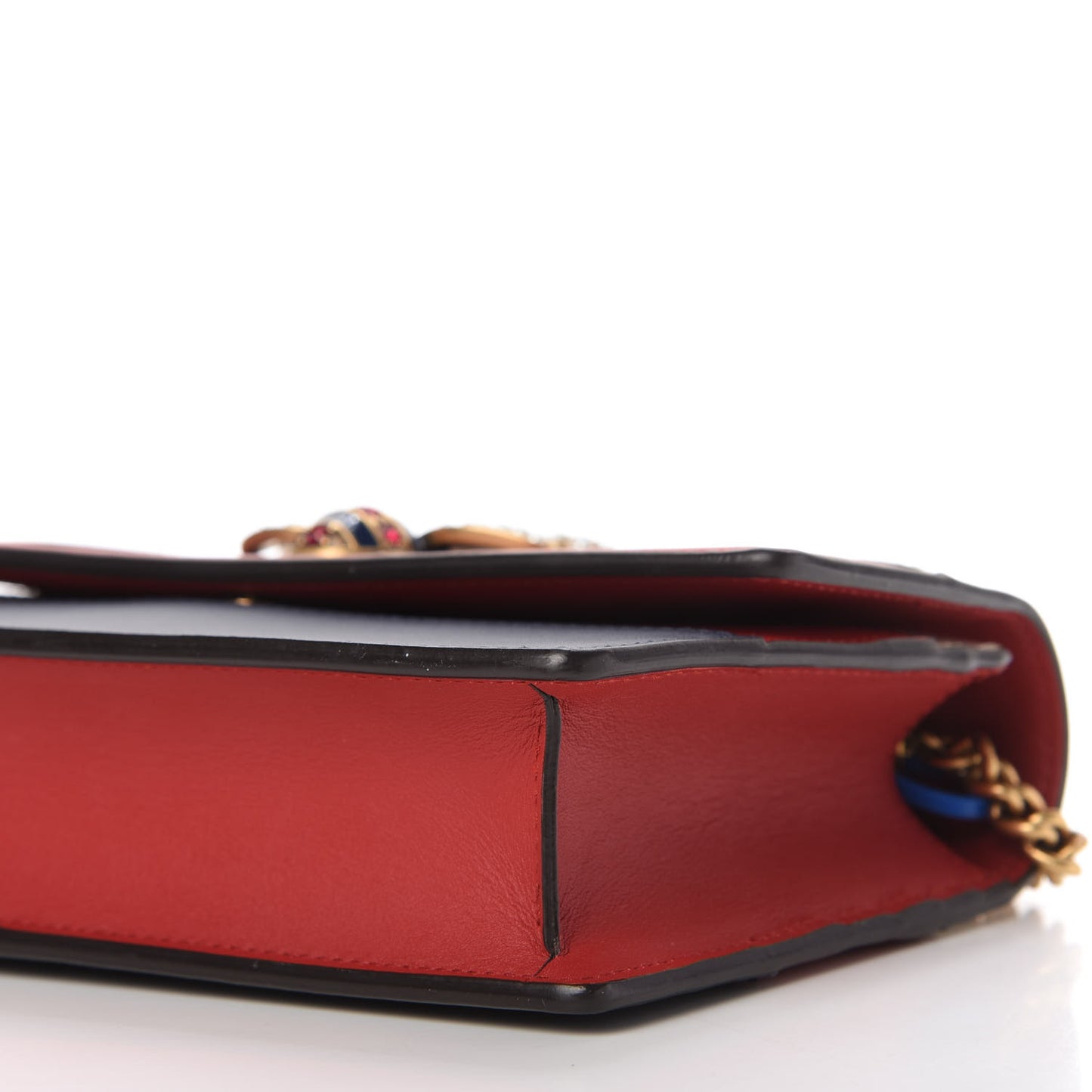 Calfskin Queen Margaret Chain Wallet Blue Agata Hibiscus Red Mystic White