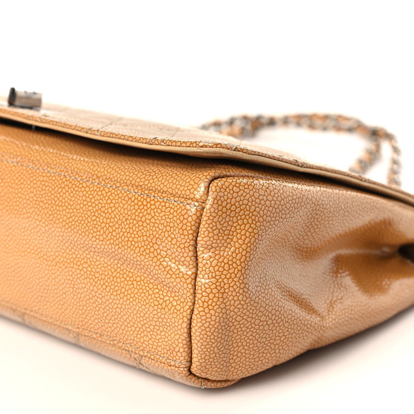 Glazed Caviar Diamond Shine Large Flap Beige