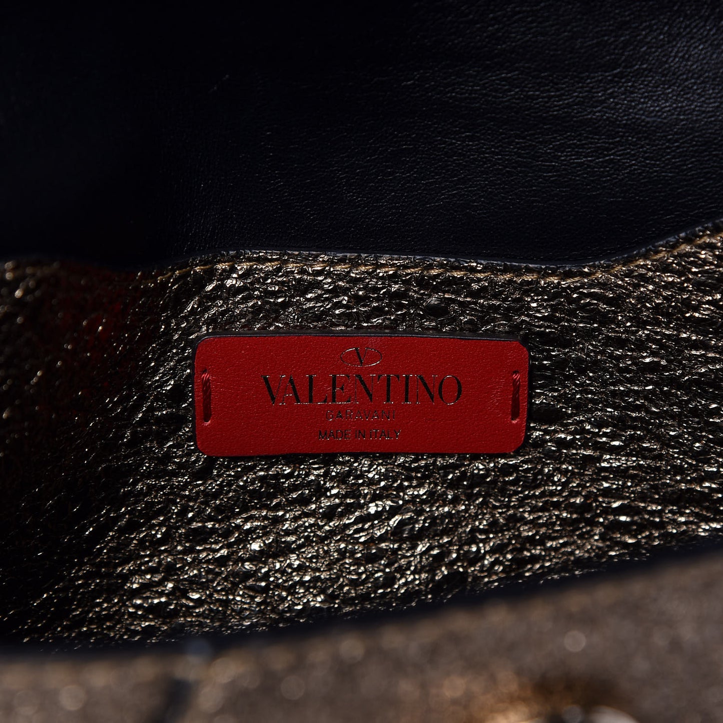 Metallic Calfskin V Rivet Chain Clutch Platinum