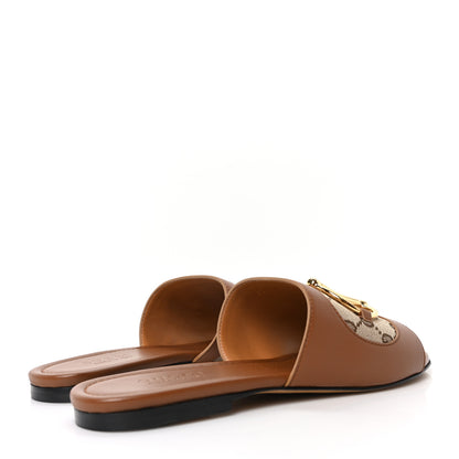 Gucci Calfskin Monogram Horsebit Womens Slide Sandals 39 Beige Ebony Sundial 5 of 9