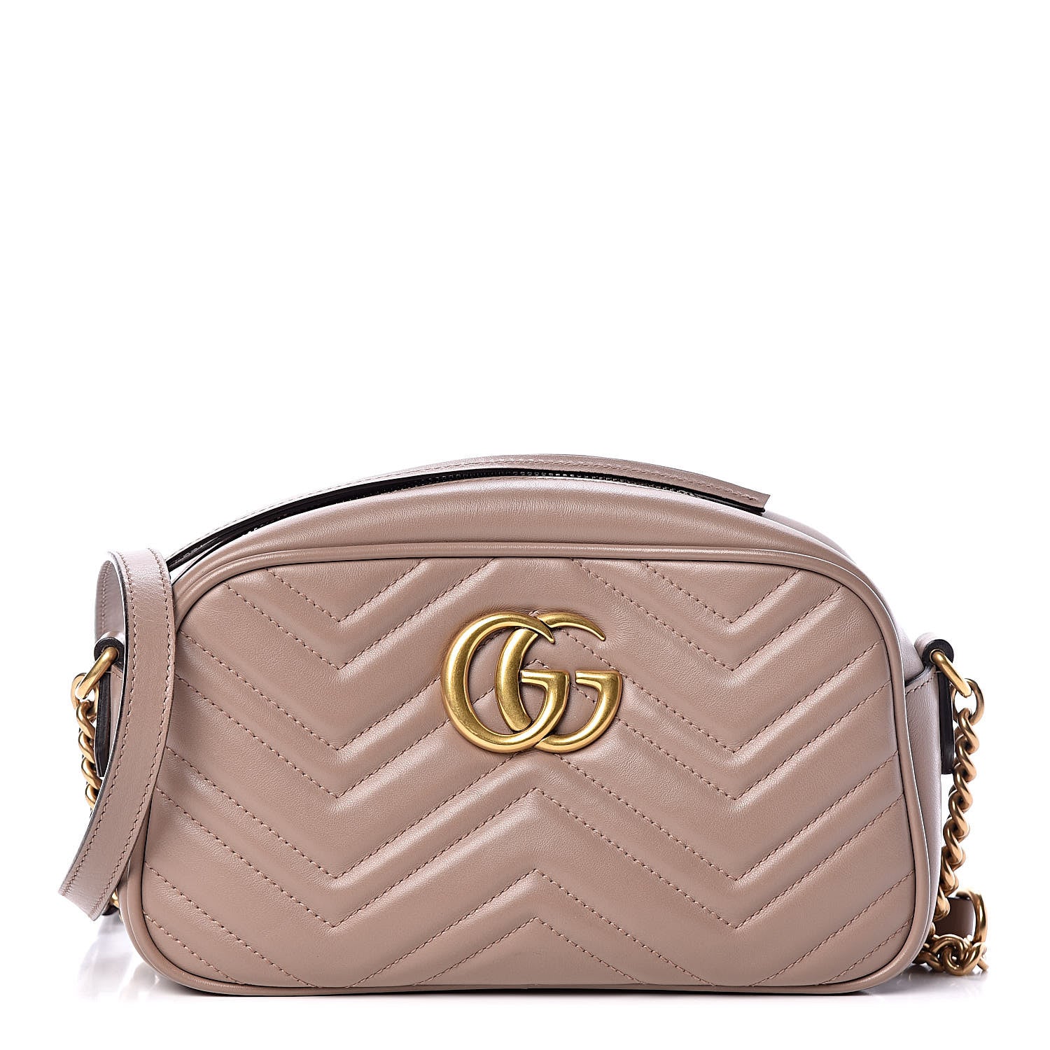 Gucci Calfskin Matelasse Small GG Marmont Chain Shoulder Bag Taupe 1 of 9
