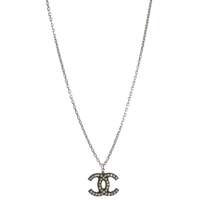 Chanel Crystal Resin CC Necklace Silver Black 1 of 8