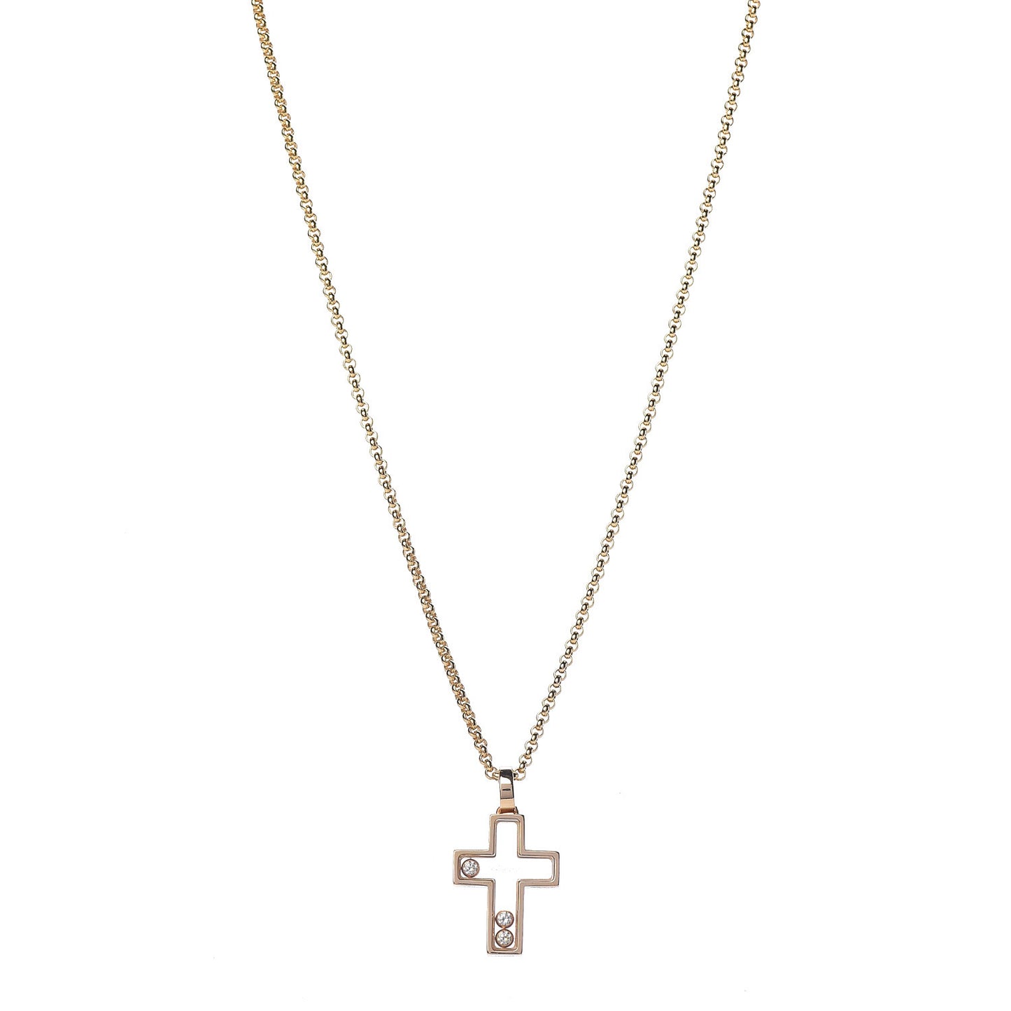18K Yellow Gold Happy Diamonds Cross Pendant Necklace