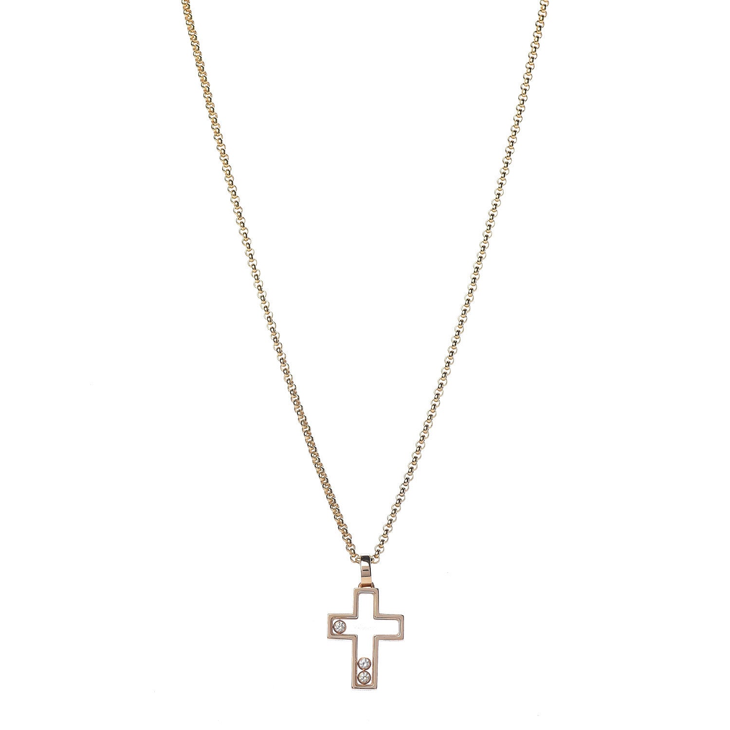 Chopard 18K Yellow Gold Happy Diamonds Cross Pendant Necklace 1 of 9