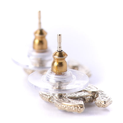 Chanel Metal Graduated Pearl Crystal CC Earrings Light Gold 3 of 5