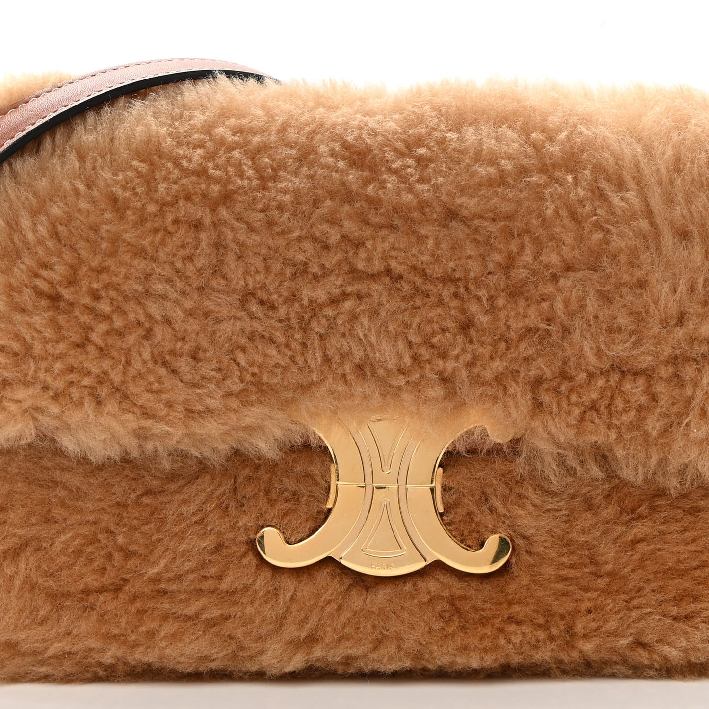 Calfskin Triomphe Fluffy Shearling Bag Beige