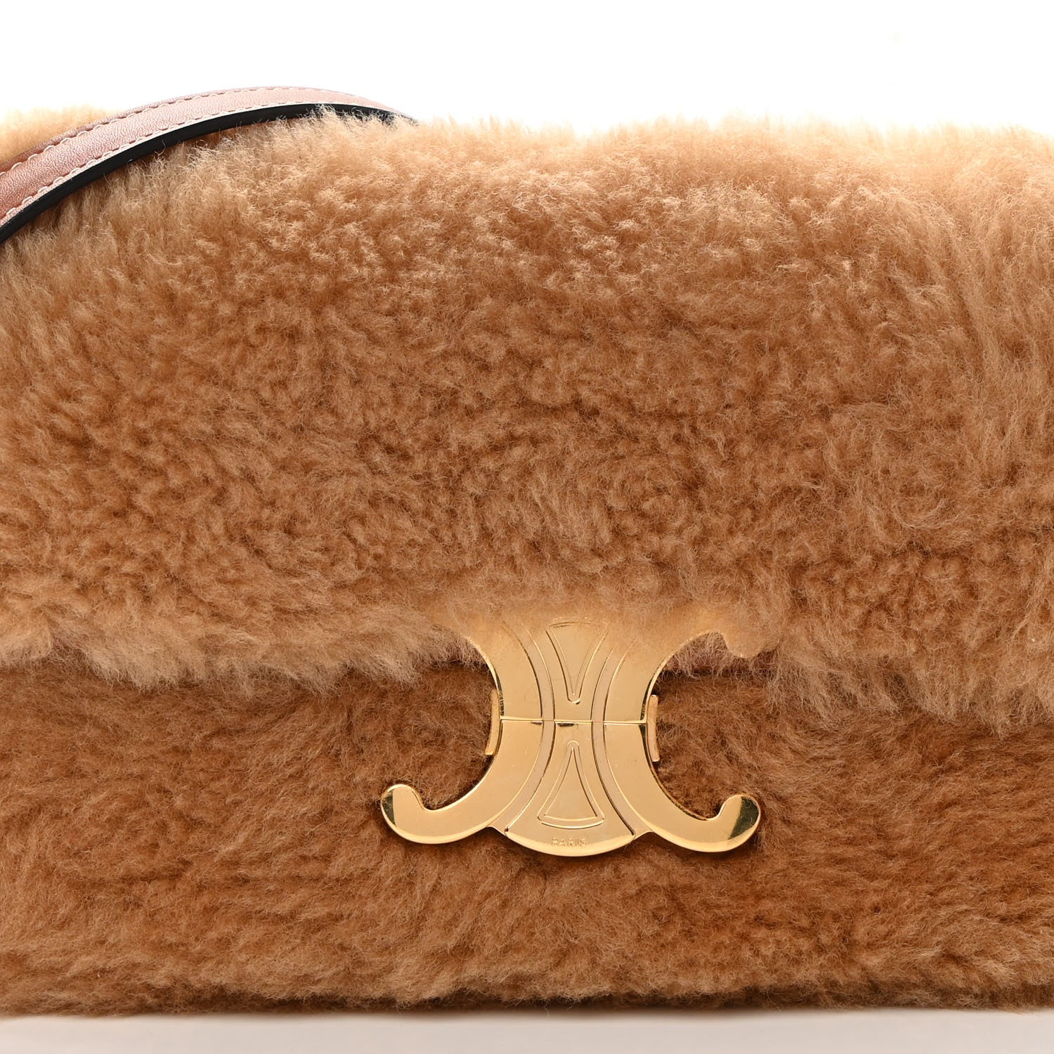 Celine Calfskin Triomphe Fluffy Shearling Bag Beige 10 of 12