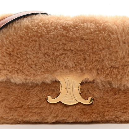 Celine Calfskin Triomphe Fluffy Shearling Bag Beige 10 of 12