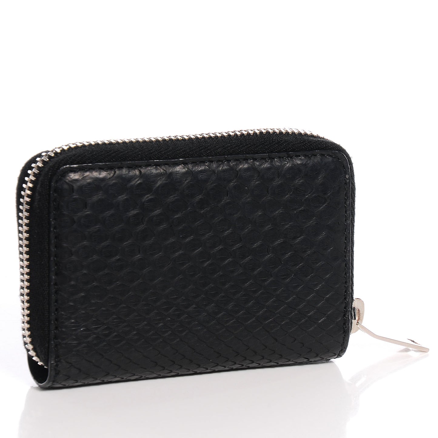 Python Embossed Leather Small Coin Purse Black