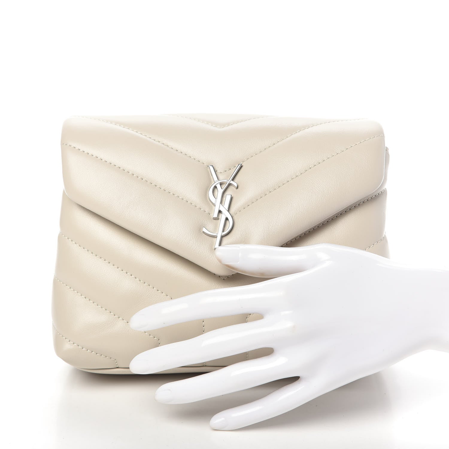 Saint Laurent Calfskin Y Quilted Monogram Toy Loulou Crossbody Bag Ivory 2 of 10