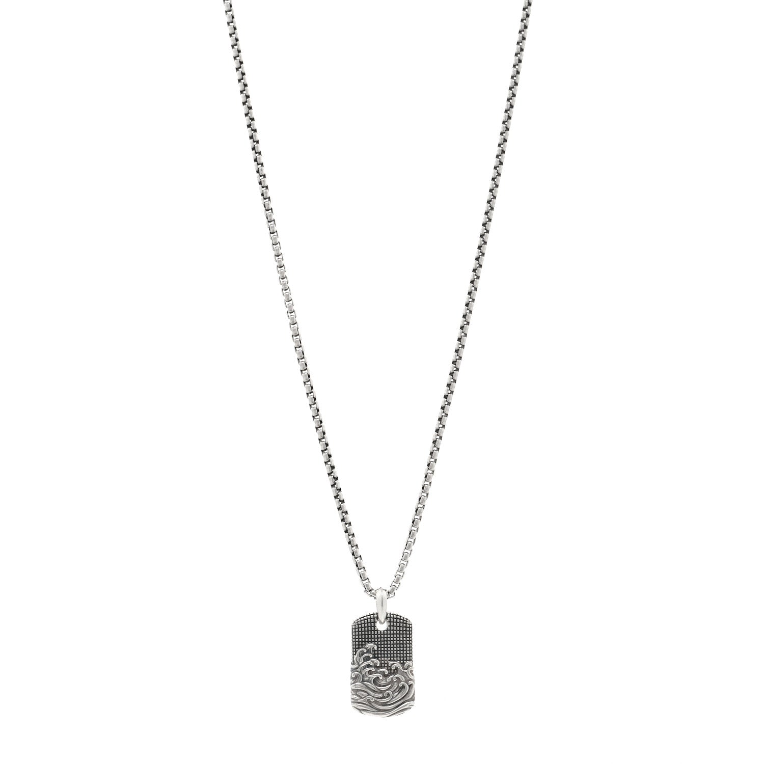 David Yurman Sterling Silver Mens Wave Tag Pendant Necklace 1 of 5