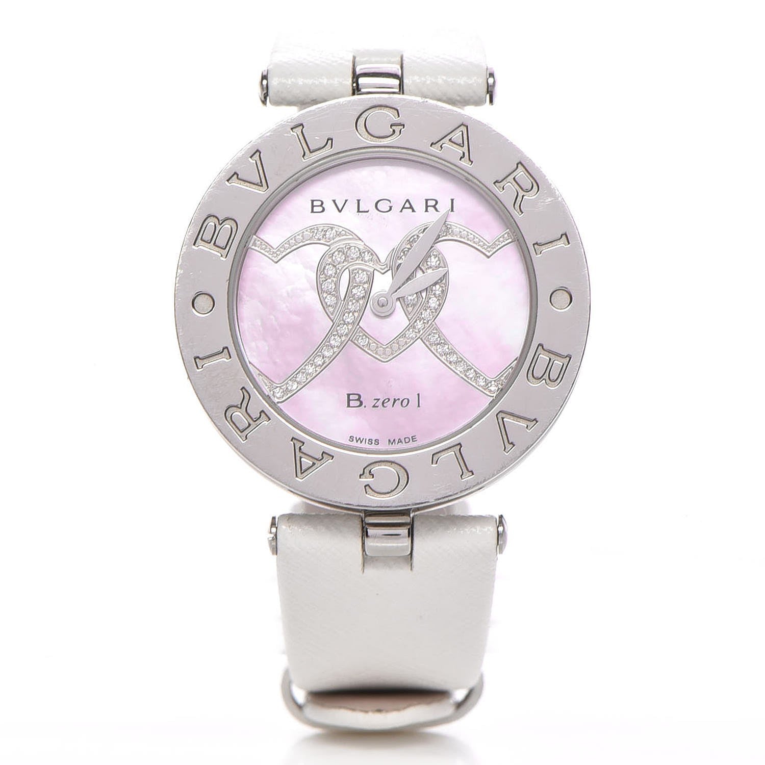 Bulgari BVLGARI Stainless Steel Calfskin Diamond Pink Mother of Pearl 30mm B.Zero1 Three Hearts Quartz Watch 1 of 12