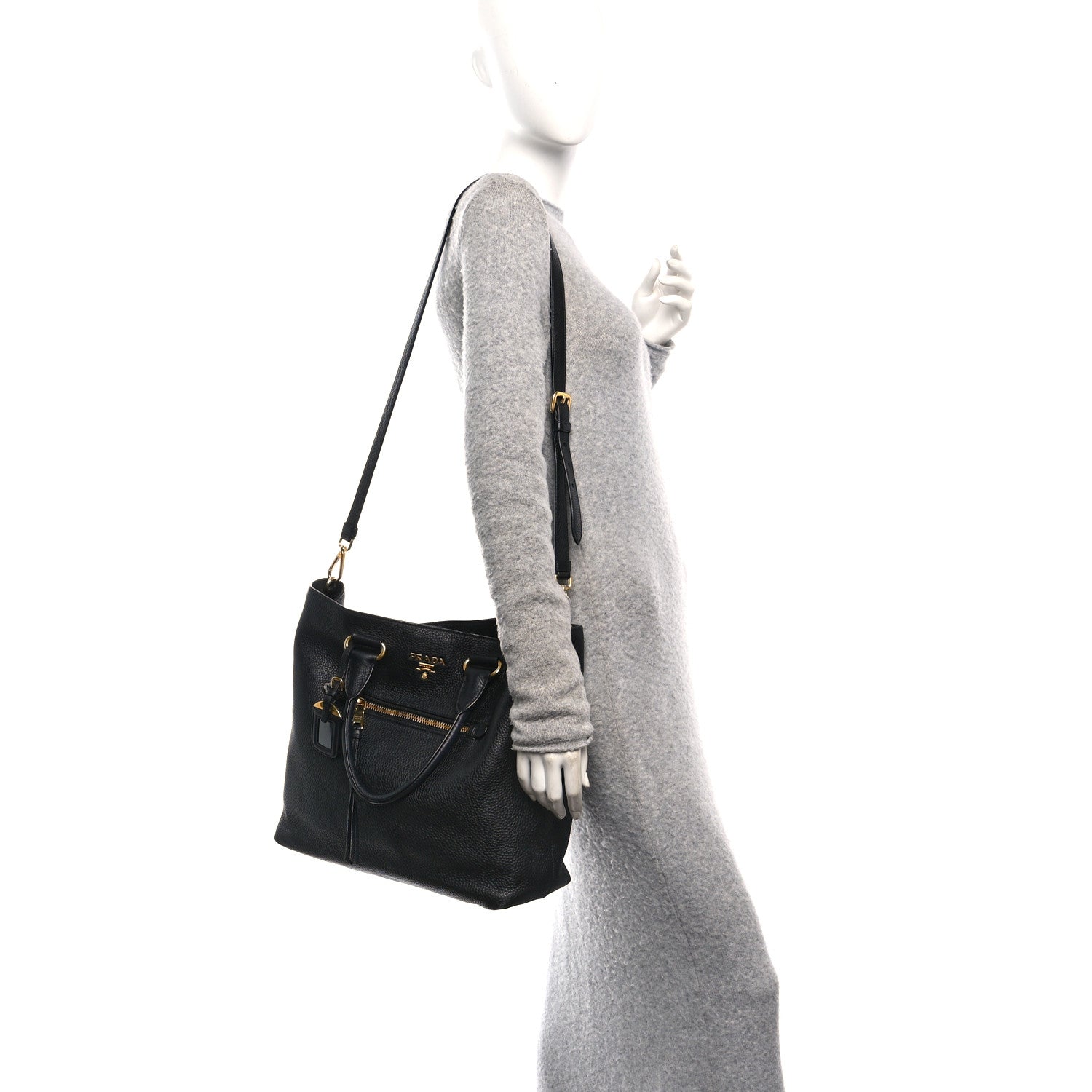 Prada Vitello Daino Shopping Tote Black 2 of 9